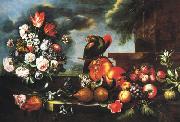 unknow artist Flowers, Fruit and a parrot painting